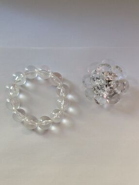 Clear Beaded Stretch Bracelet and Crystal Flower Ring